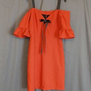 Chic Off-Shoulder Orange Dress with Bow Detail